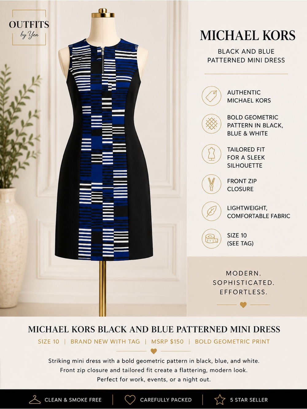 MICHAEL Michael Kors Black and Blue Patterned Mini Dress